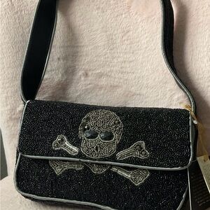 Black Beaded Skull Bag